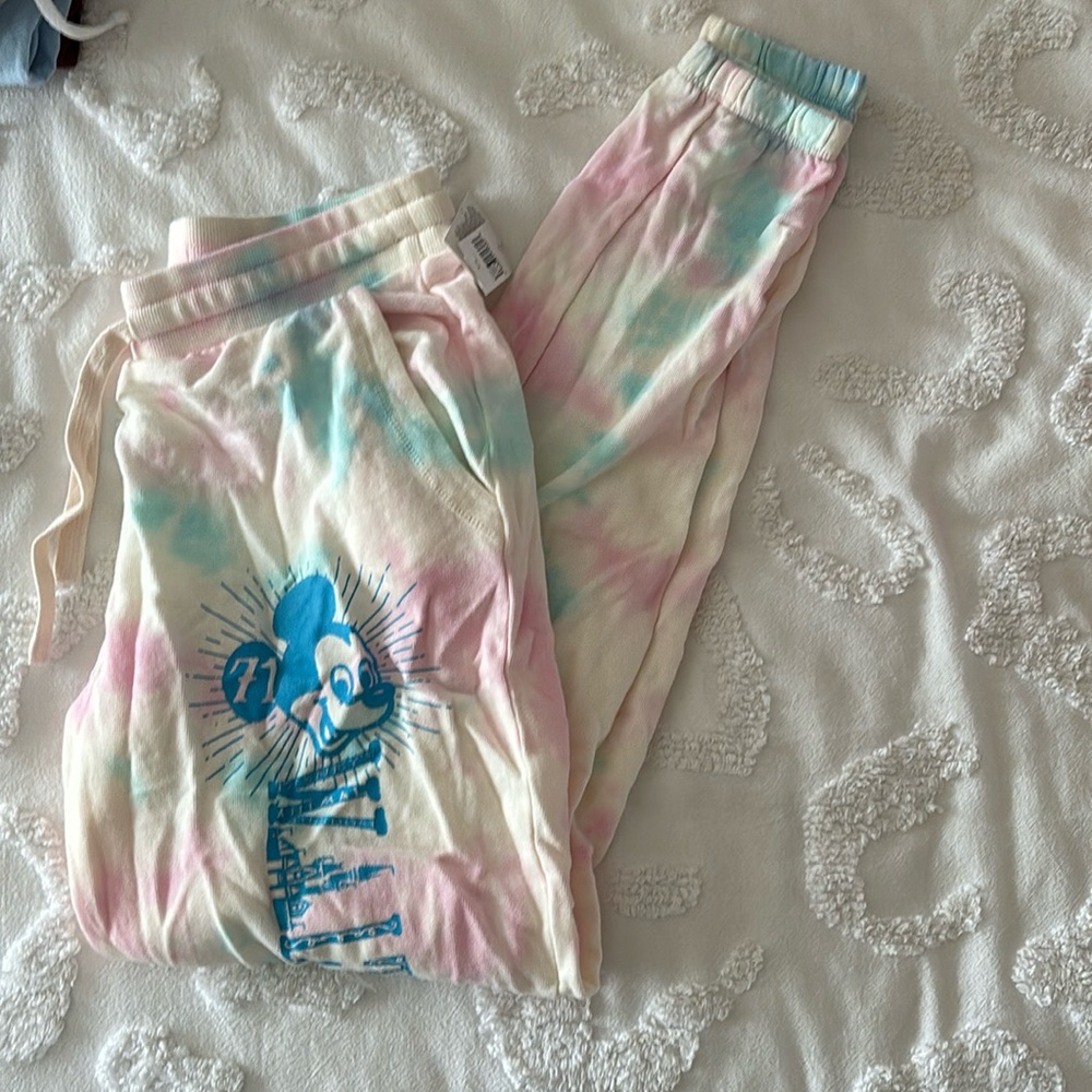 Disney women’s small pink blue tie dye joggers